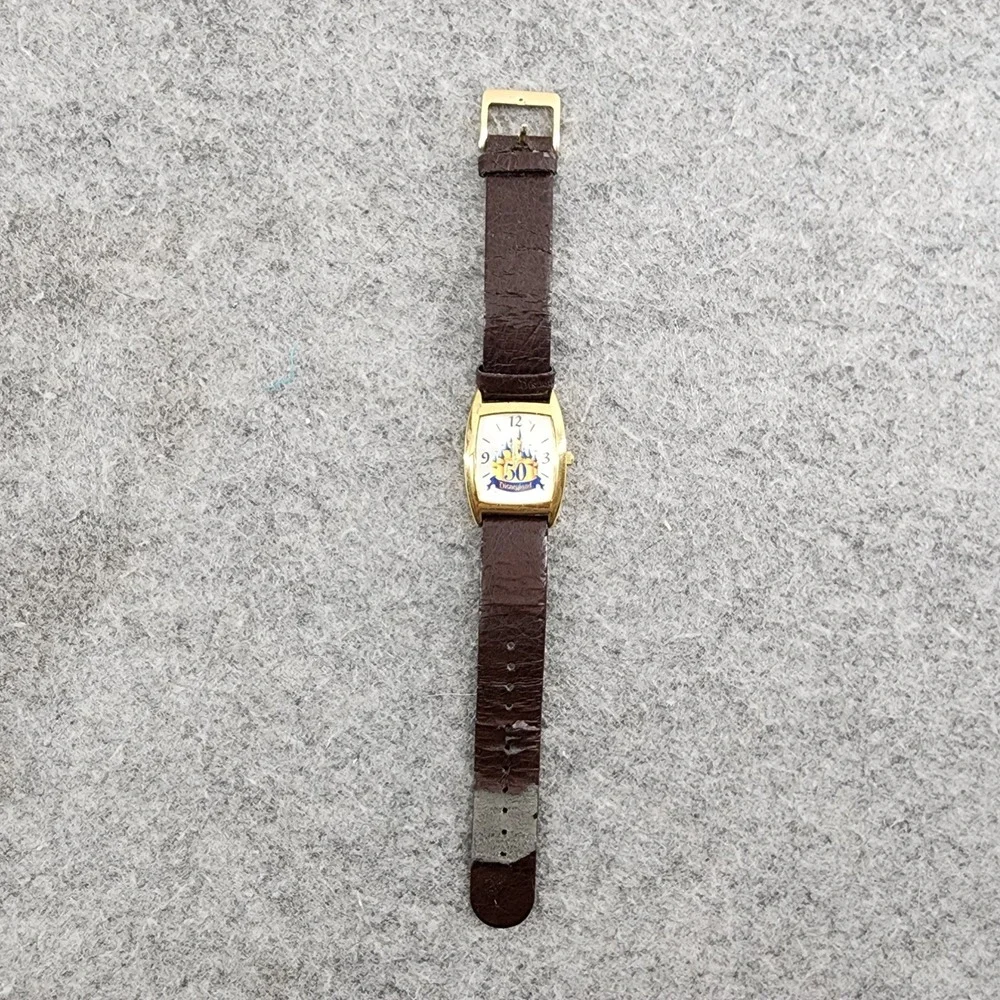 Disney Disneyland 50th Anniversary Special Edition Watch Gold Brown Castle FLAWS